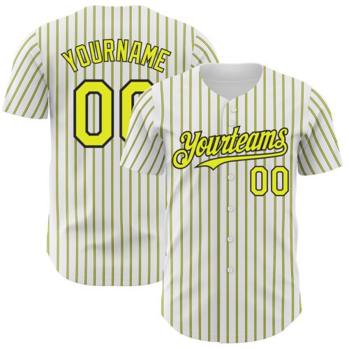 White1680 Custom White (Black Neon Yellow Pinstripe) Silver-Black Authentic Baseball Jersey