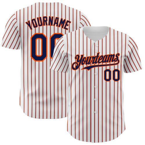 White1697 Custom White (Navy Orange Pinstripe) Navy-Orange Authentic Baseball Jersey