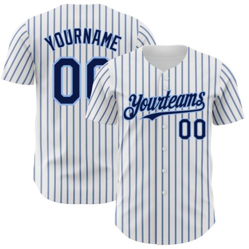 White1699 Custom White (Navy Light Blue Pinstripe) Navy-Light Blue Authentic Baseball Jersey