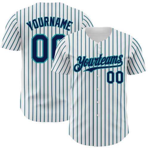 White1701 Custom White (Navy Teal Pinstripe) Navy-Teal Authentic Baseball Jersey