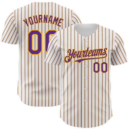White1705 Custom White (Purple Gold Pinstripe) Purple-Gold Authentic Baseball Jersey