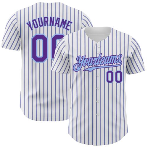 White1710 Custom White (Purple Light Blue Pinstripe) Purple-Light Blue Authentic Baseball Jersey