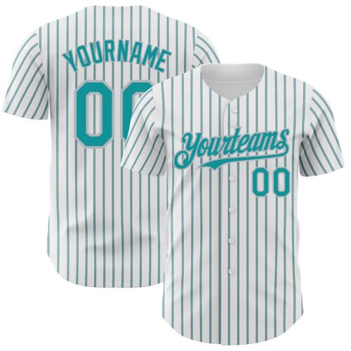 White1725 Custom White (Teal Gray Pinstripe) Teal-Gray Authentic Baseball Jersey