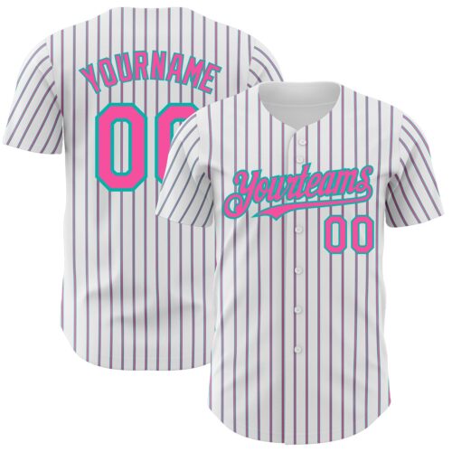 White1730 Custom White (Aqua Pink Pinstripe) Pink-Aqua Authentic Baseball Jersey