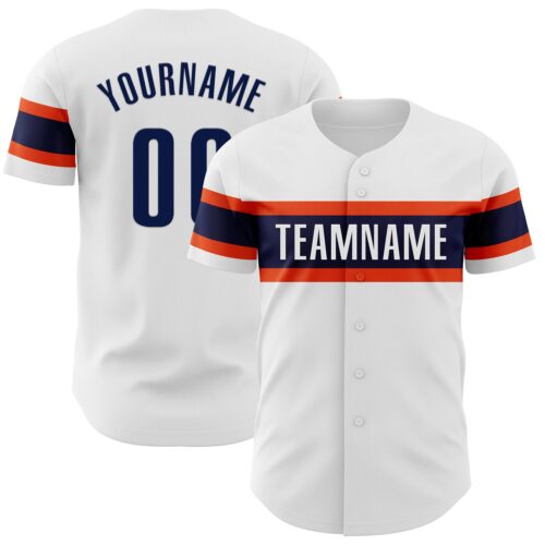 White1803 Custom White Navy-Orange Authentic Baseball Jersey