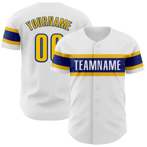 White1808 Custom White Yellow-Royal Authentic Baseball Jersey