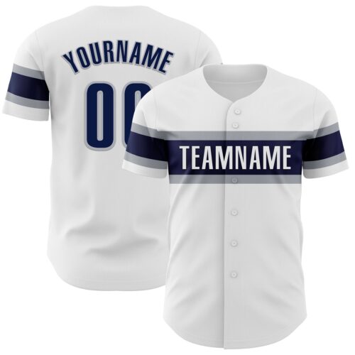White1812 Custom White Navy-Gray Authentic Baseball Jersey