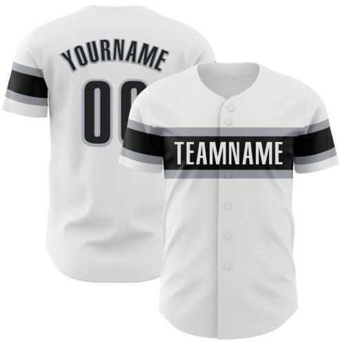 White1814 Custom White Black-Gray Authentic Baseball Jersey