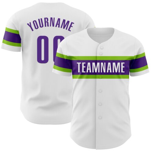 White1820 Custom White Purple-Neon Green Authentic Baseball Jersey