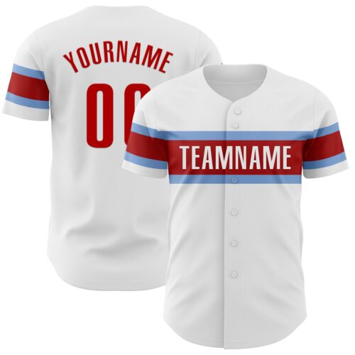 White1828 Custom White Red-Light Blue Authentic Baseball Jersey
