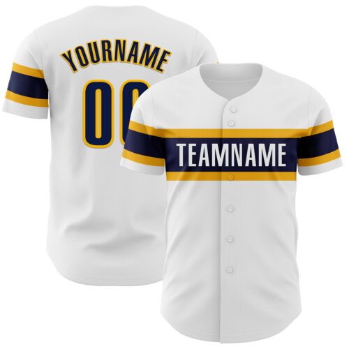 White1836 Custom White Navy-Gold Authentic Baseball Jersey
