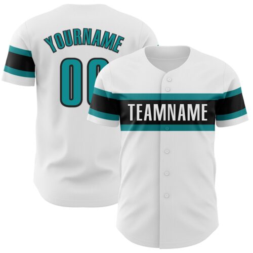 White1838 Custom White Teal-Black Authentic Baseball Jersey