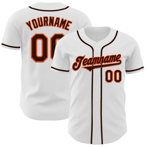 White2017 Custom White Brown-Orange Authentic Baseball Jersey