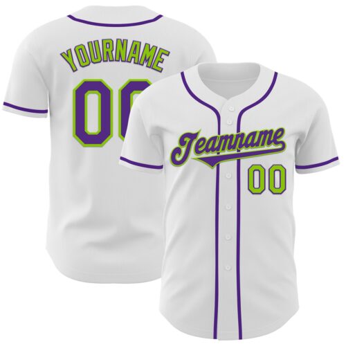 White2018 Custom White Purple-Neon Green Authentic Baseball Jersey