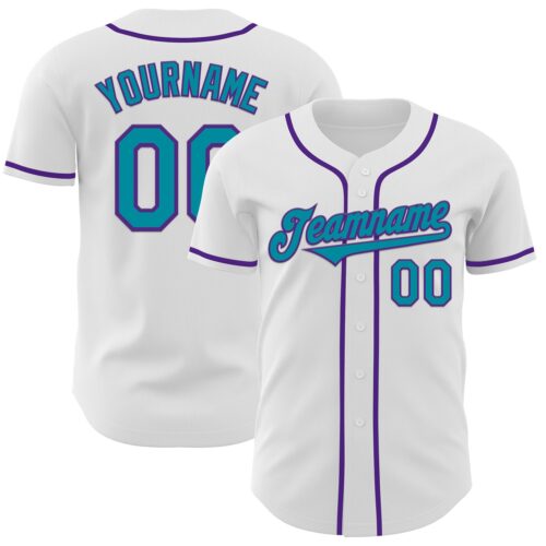 White2019 Custom White Teal-Purple Authentic Baseball Jersey