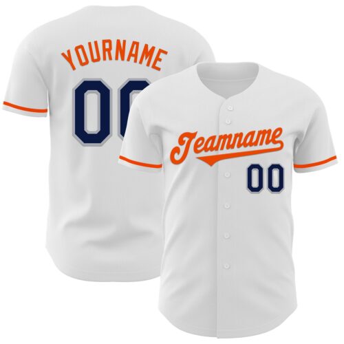 White2027 Custom White Navy Gray-Orange Authentic Baseball Jersey