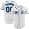 Custom White Navy Gray-Teal Authentic Baseball Jersey