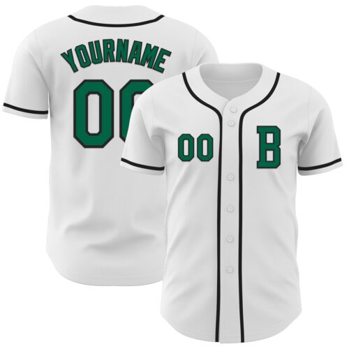 White2126_bf34b3bc-fd9b-4863-b4e9-5e3542710c53 Custom White Kelly Green-Black Authentic Baseball Jersey