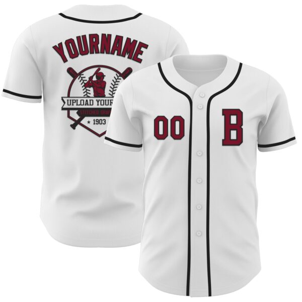 Custom White Crimson-Black Authentic Baseball Jersey