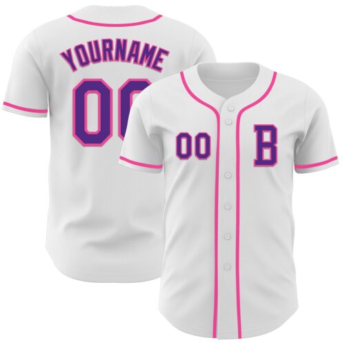 White2137_44564140-444f-4e52-989d-d1731b3a5b28 Custom White Purple-Pink Authentic Baseball Jersey