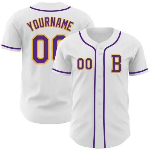 White2144_9d01382b-5265-4ca0-ab54-b39cc7764025 Custom White Purple-Gold Authentic Baseball Jersey