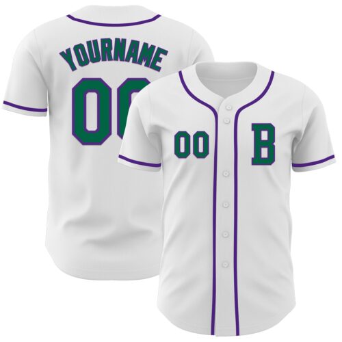 White2150_18b74377-7c8e-4f4b-887e-7ca08fbc301f Custom White Kelly Green-Purple Authentic Baseball Jersey