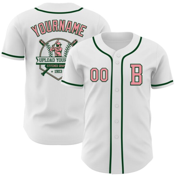 Custom White Medium Pink-Green Authentic Baseball Jersey