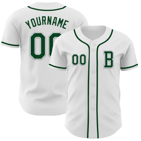 Custom White Green-Gray Authentic Baseball Jersey