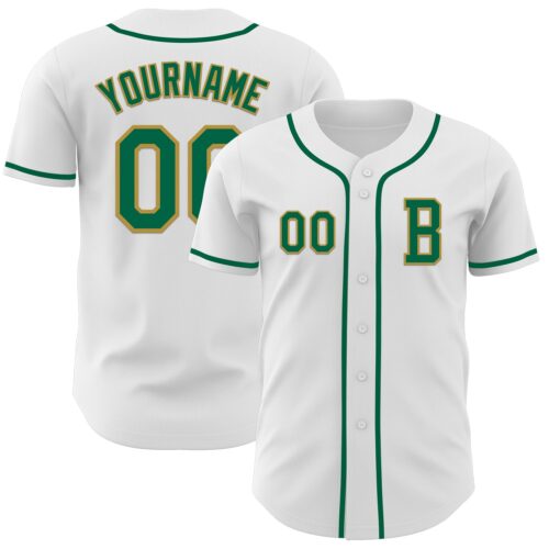 White2161_99641489-e01f-45b9-971c-0ada04e08671 Custom White Kelly Green-Old Gold Authentic Baseball Jersey