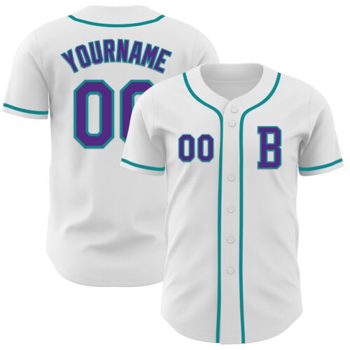 White2170_859426df-977b-4958-ba71-e9e990fbdf81 Custom White Purple-Teal Authentic Baseball Jersey