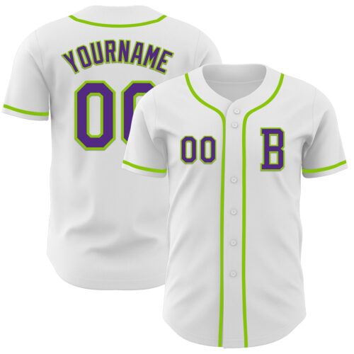 White2174_b2ca09e8-78d7-4703-990c-b9225be2259a Custom White Purple-Neon Green Authentic Baseball Jersey