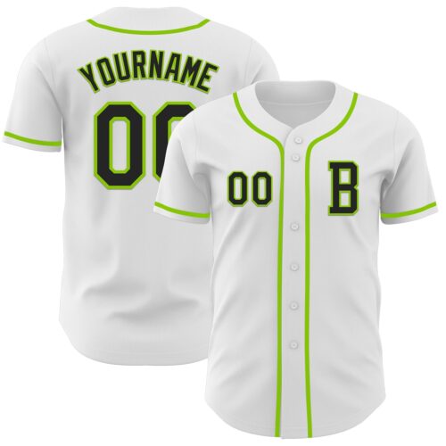 White2176_706b57b3-73e6-4530-8592-65407f7e8b05 Custom White Black-Neon Green Authentic Baseball Jersey