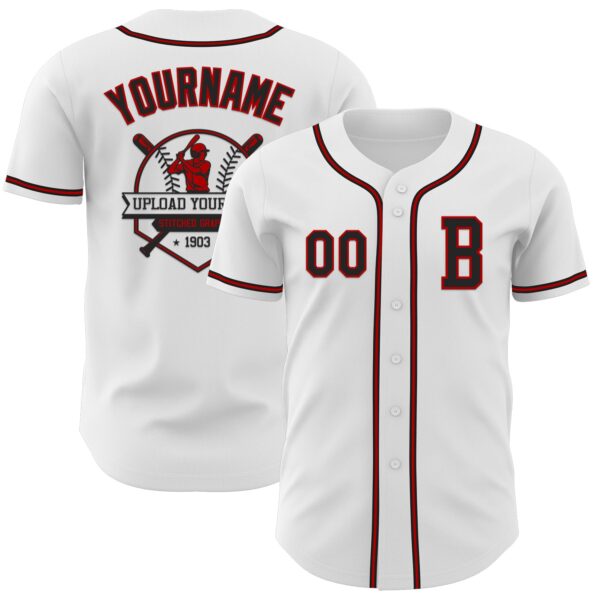 Custom White Black-Red Authentic Baseball Jersey
