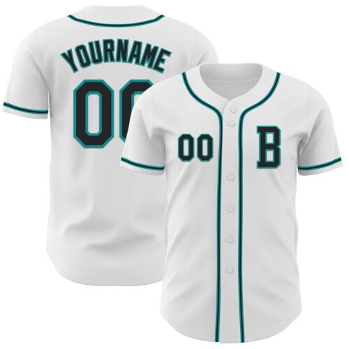 White2186_da5754e1-7c27-44b4-b527-ee4ab536093b Custom White Black-Teal Authentic Baseball Jersey