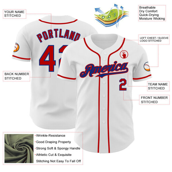 Custom White Red-Royal Authentic Baseball Jersey