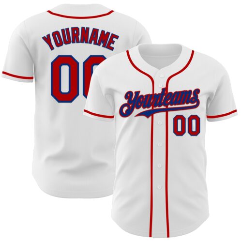 White2222 Custom White Red-Royal Authentic Baseball Jersey