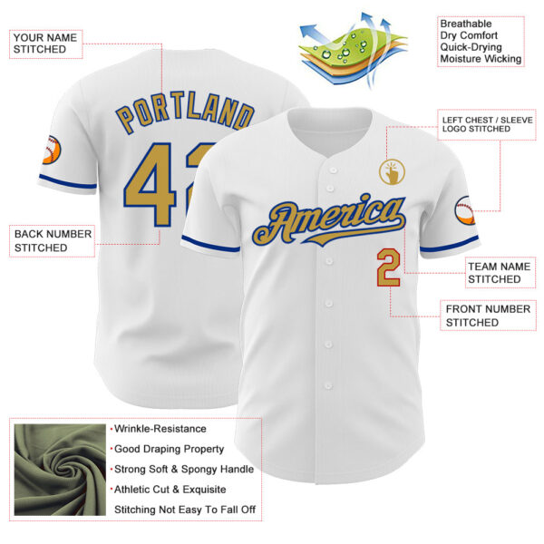Custom White Old Gold Royal-Red Authentic Baseball Jersey