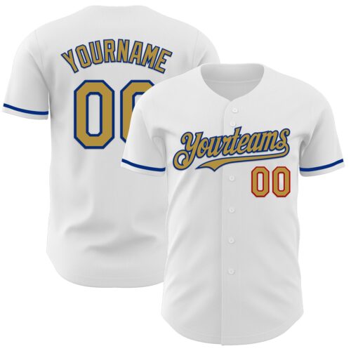 Custom White Old Gold Royal-Red Authentic Baseball Jersey