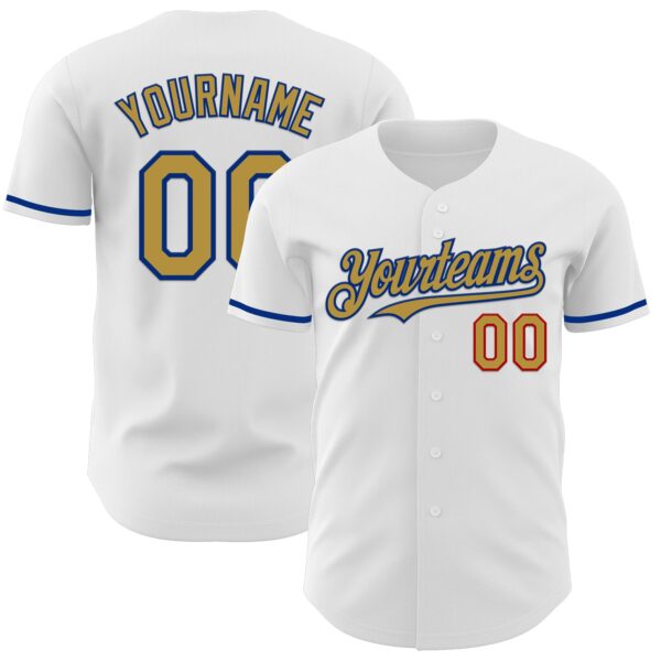 Custom White Old Gold Royal-Red Authentic Baseball Jersey