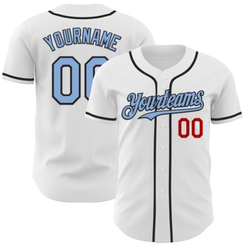 White2226 Custom White Light Blue Black-Red Authentic Baseball Jersey