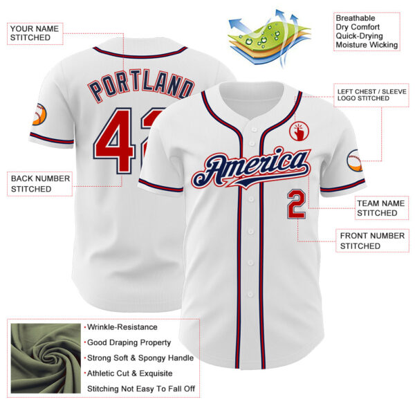 Custom White Red-Navy Authentic Baseball Jersey