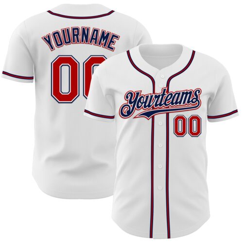 White2235 Custom White Red-Navy Authentic Baseball Jersey