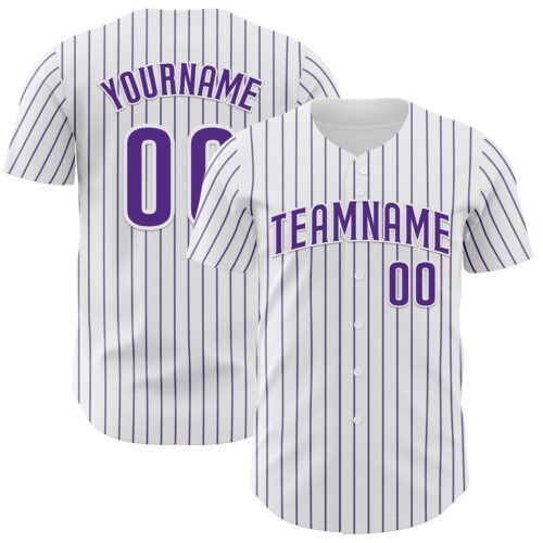 White2238 Custom White Purple Pinstripe Purple Authentic Baseball Jersey