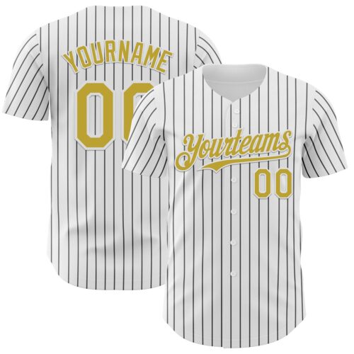 White2240 Custom White Black Pinstripe Old Gold Authentic Baseball Jersey