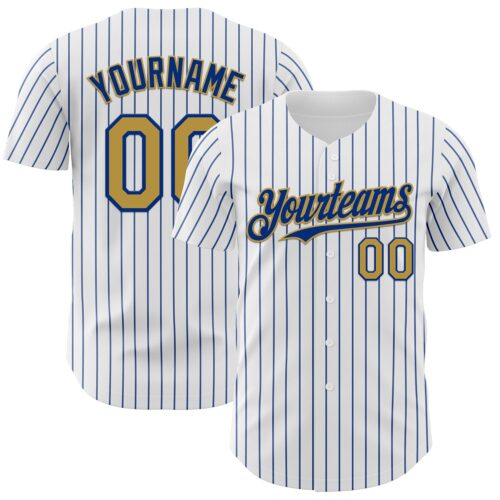 White2243 Custom White Royal Pinstripe Old Gold Authentic Baseball Jersey
