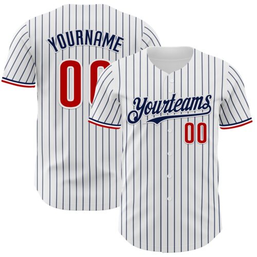White2244 Custom White Navy Pinstripe Red Authentic Baseball Jersey