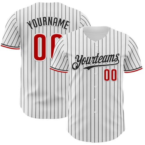 White2245 Custom White Black Pinstripe Red Authentic Baseball Jersey