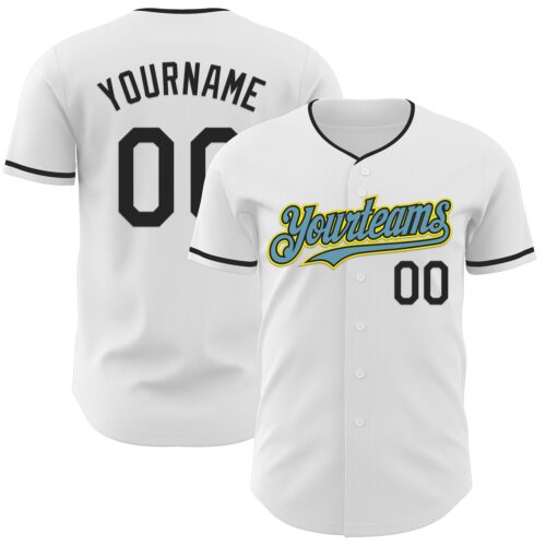 White2254 Custom White Black Shadow Blue-Light Yellow Authentic Baseball Jersey