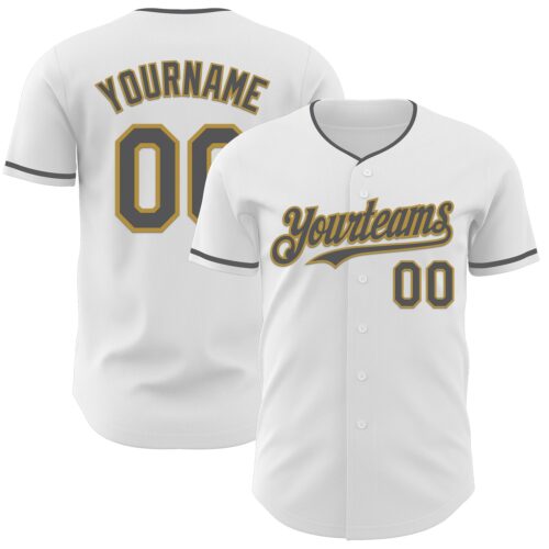 White2255 Custom White Steel Gray-Old Gold Authentic Baseball Jersey
