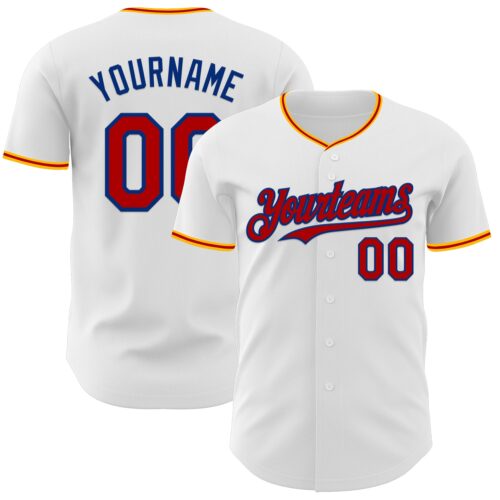 White2260 Custom White Red Royal-Gold Authentic Baseball Jersey